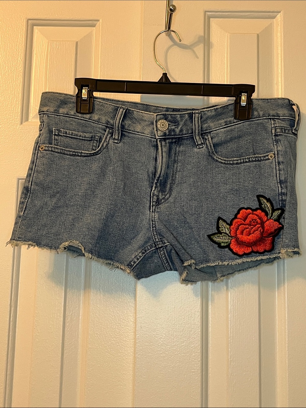 NWOT Express Rose Embroidered Denim Jean Shorts Shortie Low Rise Size 6